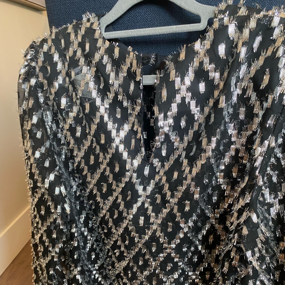 Vintage Black and Silver Patterned Blouse